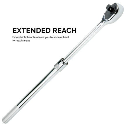 Neiko 03069A 3/4-Inch-Drive Extendable Ratchet Handle, 24-Tooth Reversible Ratcheting Feature, Extends 24 to 39 3/4 Inches