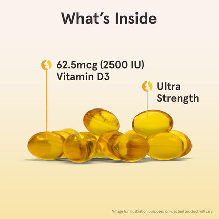 Jarrow Formulas Vitamin D3, Supports: Calcium and Bone Metabolism, 2500 IU, 100 Softgels