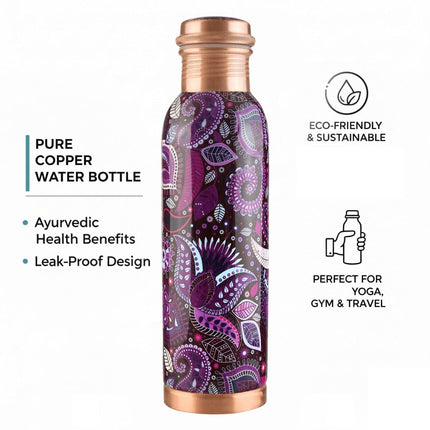 PRURA Copper Water Bottle - Leak Proof Ayurvedic Drinkware Copper Vessel for Sports, Gym, Outdoors, Yoga