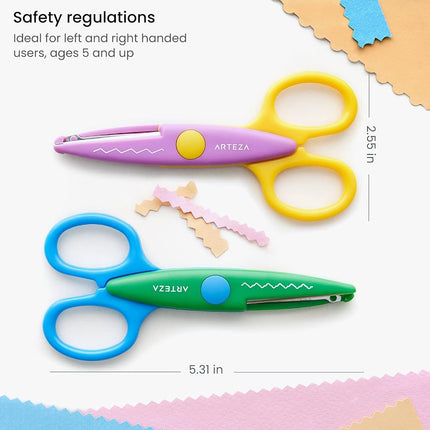 Arteza Kids Decorative Scissors, Set of 12 Different Patterns, 5.5 Inches, Craft Scissors with Patterns, School Supplies and Scrapbooking Supplies for Teachers, Students, and Hobbyists