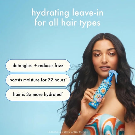 amika hydro rush intense moisture leave in conditioner spray - frizz-reducing detangling spray - hydrating hair care infused with hyaluronic acid, squalane + polyglutamic acid (200 ml)