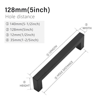 Redunest Cabinet Pulls Matte Black Cabinet Handles Square Drawer Pulls, 20 Pack 5 Inch Stainless Steel Kitchen Door Cupboard Cabinet Handles, Drawer Hardware Handles, 128mm Hole Centers