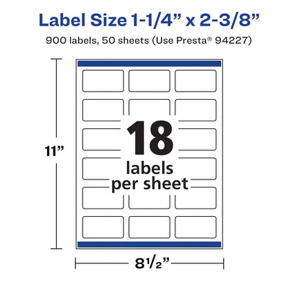 Avery Matte White Removable Rectangle Labels with Sure Feed Technology, Print-to-The-Edge, 1-1/4" x 2-3/8", 900 Removable Labels, Laser/Inkjet Printable Labels