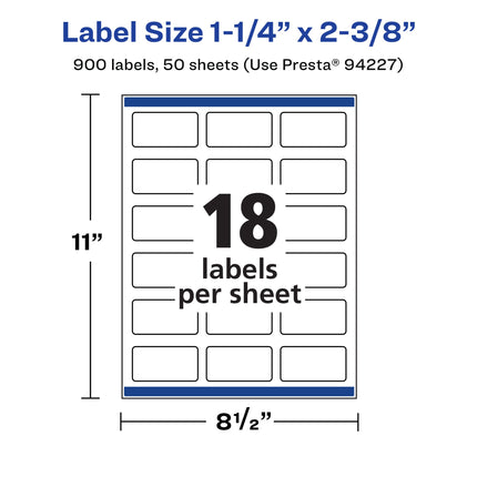 Avery Matte White Removable Rectangle Labels with Sure Feed Technology, Print-to-The-Edge, 1-1/4" x 2-3/8", 900 Removable Labels, Laser/Inkjet Printable Labels