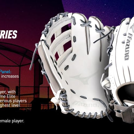 Mizuno Prime Elite Pitcher/Outfield Fastpitch Softball Glove 12.5" | Fastpitch FIELDERS MITT | RH White-Grey