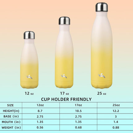 Konokyo Insulated Water Bottles,25oz Double Wall Stainless Steel Vacumm Metal Flask for Sports Travel,Lemon
