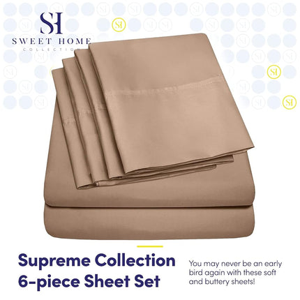Queen Sheets Taupe - 6 Piece 1500 Supreme Collection Fine Brushed Microfiber Deep Pocket Queen Sheet Set Bedding - 2 Extra Pillow Cases, Great Value, Queen, Taupe