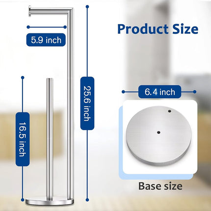Brushed Nickel Toilet Paper Holder Stand, Bathroom Toilet Paper Roll Holder Stand with Reserve, Free Standing Toilet Paper Holder with Storage