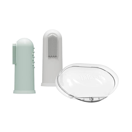 Dr. Brown's Silicone Finger Toothbrush for Baby with Travel-Storage Case, 3m+, Gray and Light Green, 2 Count, (Pack of 1)