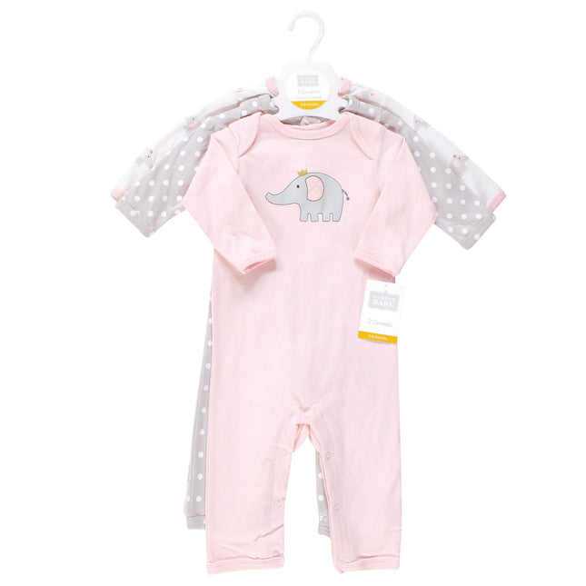 Hudson Baby baby-girls Cotton Coveralls, Pink Gray Elephant, 9-12 Months