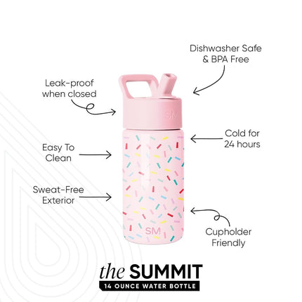 Simple Modern Kids Water Bottle with Straw Lid | Insulated Stainless Steel Reusable Tumbler for Toddlers, Girls | Summit Collection | 14oz, Confetti