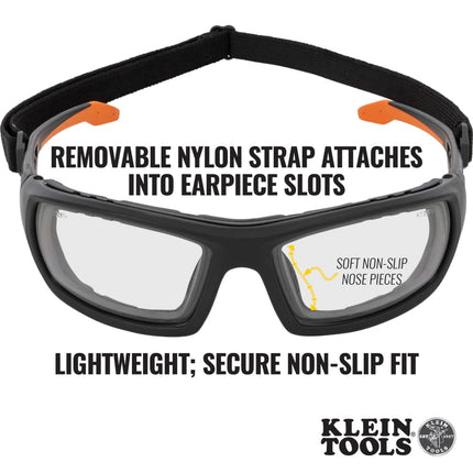 KLEIN TOOLS 60538 Gasket Safety Glasses, Professional PPE Protective Eyewear, Full Frame, Scratch Resistant, Anti-Fog, Indoor/Outdoor Lens
