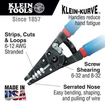 Klein Tools 11053 Klein-Kurve Wire Stripper and Cutter for 6-12 AWG Stranded Wire, 7-1/8-Inch