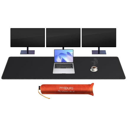 Mydours PU Leather Desk Mat, 190x40cm Mega Desk Bl