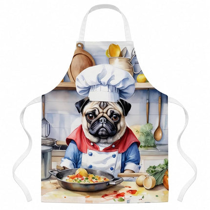 Caroline's Treasures Pug The Chef Apron Cooking Kitchen Server Baking Crafts Gardening for Adult Women Men, Unisex, Large, Multicolor