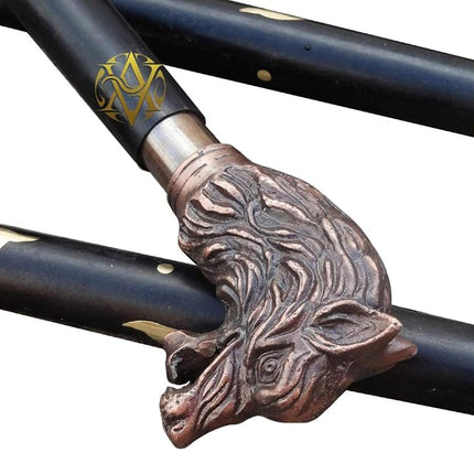 Brass Handle Victorian Telescope Foldable Wooden Walking Stick Cane Ideal Vintage Gift Men Women Father/Mother (Wolf)