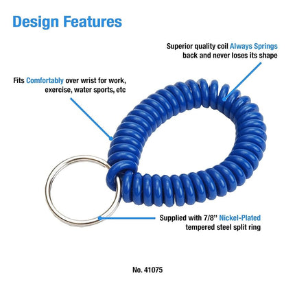 Lucky Line 2” Diameter Spiral Wrist Coil with Steel Key Ring, Flexible Wrist Band Key Chain Bracelet, Stretches to 12” Assorted Colors, 25 Pack (41075)