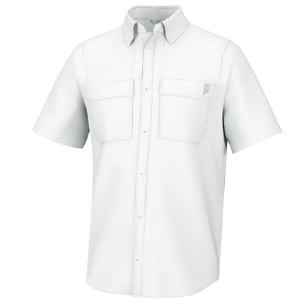 HUK Back Draft Solid Short Sleeve Button, Vented Fishing Shirt for Men, White, XL