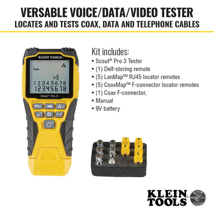 Klein Tools VDV501-851 Cable Tester Kit with Scout Pro 3 for Ethernet/Data, Coax/Video and Phone Cables, 5 Locator Remotes