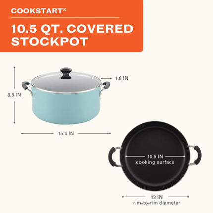 Farberware Cookware Nonstick Stockpot with Lid, 10.5 Quart, Aqua