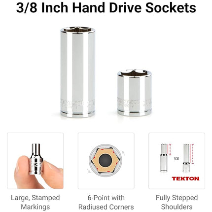 TEKTON 3/8 Inch Drive 6-Point Socket and Ratchet Set with Rails and Tray, 36-Piece (1/4-1 in.) | SKT13101