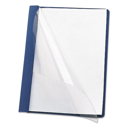 Smead Clear Front Report Cover, Three Double Tang Side Fasteners, 1/2" Capacity, Letter Size, Dark Blue, 25 per Box (87455)