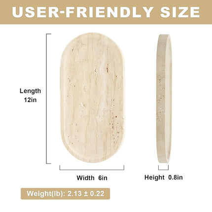 Koville Italian Natural Travertine Vanity Decorative Marble Tray, 12"x6" Light Beige Travertine Wabi Sabi Tray for Countertop Organizer, Catchall Tray for Perfume, Candles, Jewelry
