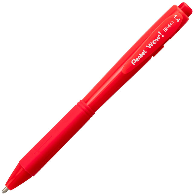 Pentel Wow! Retractable Ballpoint Pen, (1.4mm), Bold Line, Red Ink, Pack of 8 (BK444BP8B)