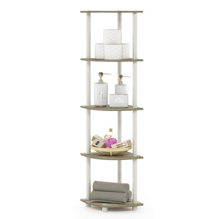 Furinno TURN-N-TUBE Corner Shelf, 5-Tier Corner Bookshelf, Open Storage Shelves, for Organization and Storage, Living Room, Home Office, Garage, Bedroom, Sonoma Oak