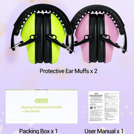 Dr.meter Noise Cancelling Ear Muffs, 2 Pack Green & Pink