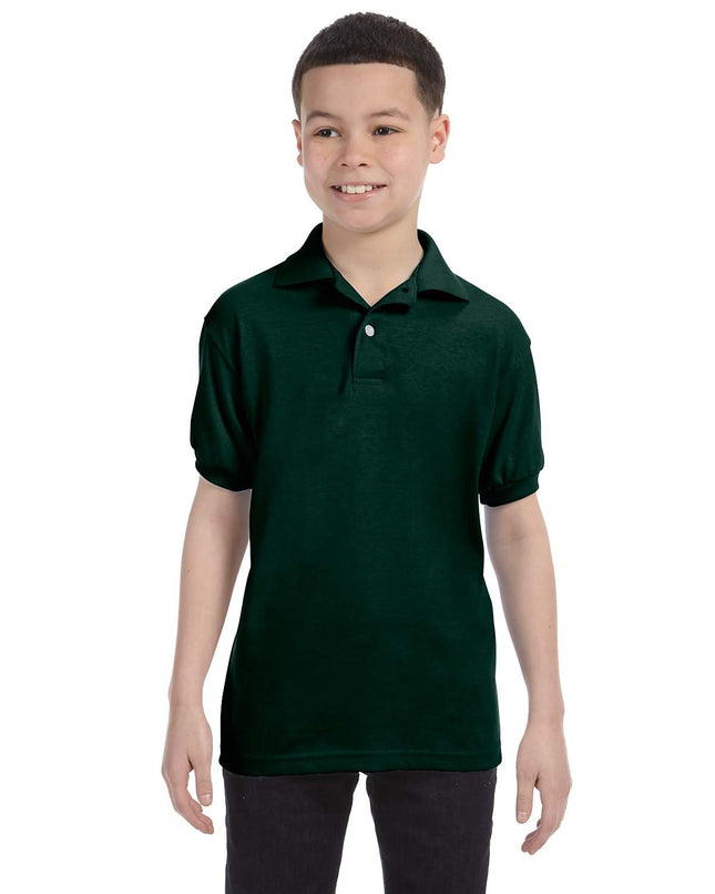 Hanes Boys' Short Sleeve Eco Smart Jersey Polo, Deep Forest, X-Large