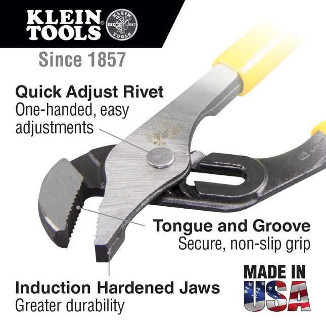 Klein Tools D502-6 Pump Pliers, Dipped 6-Inch Tongue and Groove, Yellow