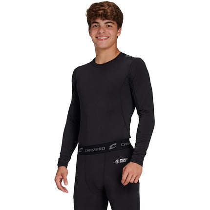 Haut à col ras du cou à manches longues et de compression pour temps froid CHAMPRO pour homme, noir, grande taille