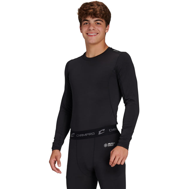 CHAMPRO Boys' Cold Weather Compression Long Sleeve Crew Neck Shirt Black