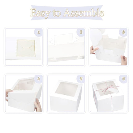 DOYIDE 20Pcs Mini Cake Boxes with Window, 6x6x5 Inches White Bakery Boxes, Small 4 Cupcake Boxes, Cake Packaging for Pastries, Cookies, Chocolates, Cupcakes, Birthday Party, Wedding