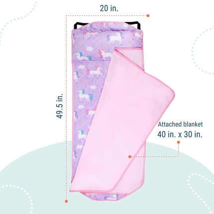 Tapis de sieste matelassé Wildkin pour enfants – Microfibre douce avec oreiller et sangles élastiques pour l'école et les voyages - Licorne