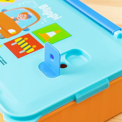 Zak Designs Blippi Reusable Plastic Bento Box with Leak-Proof Seal, Carrying Handle, Microwave Steam Vent, and Individual Containers for Kids' Packed Lunch (3-Piece Set)