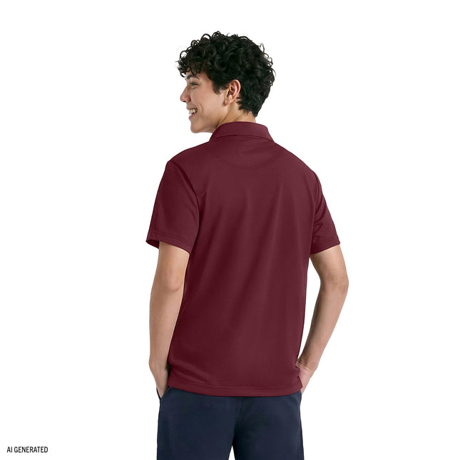IZOD Boys' School Uniform Short Sleeve Polo Shirt, Button Closure, Moisture Wicking Performance Material, Burgundy, 8 Husky