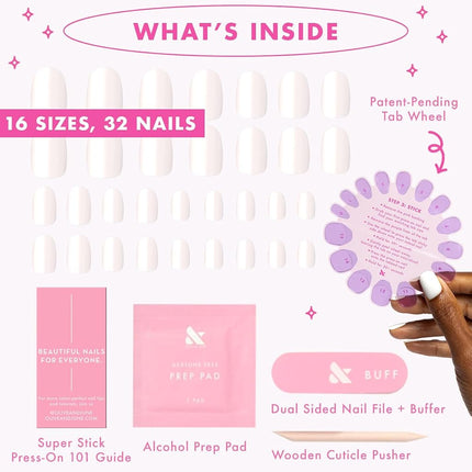 Olive & June Effects Super Stick Mani Press On Nails | Extra Short Round | No Glue Needed | 32 Tab Nails in 16 Sizes | Non-Toxic Tabs | Easy On-Off Non-Damaging Realest Look | 7-Day Wear |Cloud Chrome