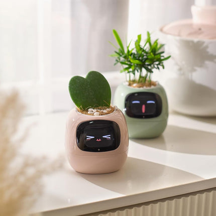 PLANTSIO Smart pet Planter Robot Guidance on Plant Care with Emojis, Adorable Plant Companion with Rich Gesture Interaction, Neat Desk Setup Gift (Rose)