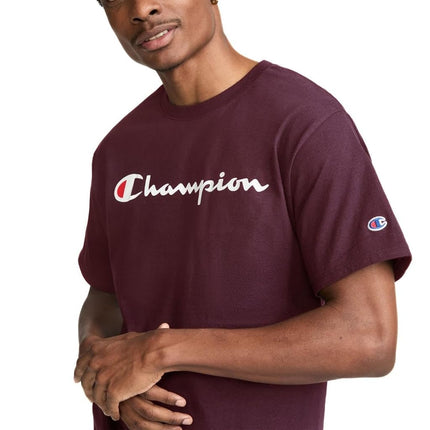 Champion Men's Classic Jersey Graphic T-shirt T Shirt, Maroon/Champion Script, L UK