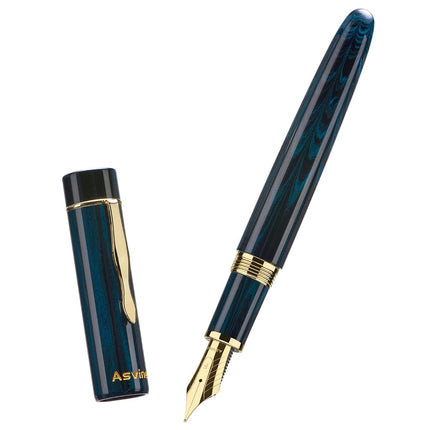 Asvine C2000 Germany Cumberland Ebonite Fountain Pen #8 Medium Nib, Large Handcraft Pen with Converter Pen Box Collection Set- Blue