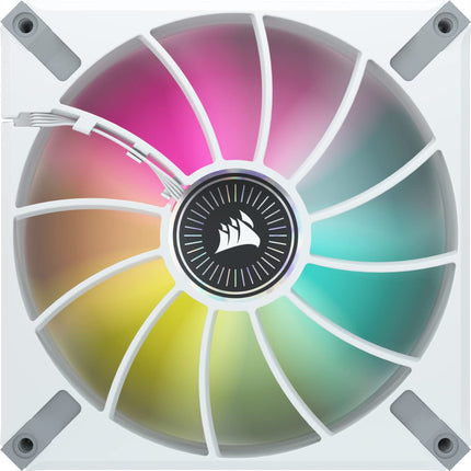 Corsair iCUE ML140 RGB ELITE, ventilador PWM RGB de 140 mm (tecnología Corsair AirGuide, cojinete de levitación magnética, hasta 1600 RPM, bajo nivel de ruido, incluye iCUE Lighting Node CORE) paquete doble - Blanco (CO-9050119-WW)