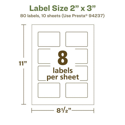 Avery EcoFriendly Matte White Recycled Rectangle Labels, 2" x 3", Print-to-The-Edge, Matte White Labels, Permanent Label Adhesive, Laser/Inkjet, 80 Printable Labels