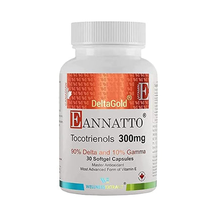 Complément de vitamine E Tocotriénols dérivé de rocou – DeltaGold, sans tocophérol, favorise le cholestérol, l'inflammation, la santé du cerveau et de la peau (300 mg, 30 gélules)