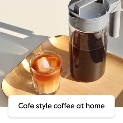 Takeya Patented Deluxe Cold Brew Iced Coffee Maker with Grey Lid Pitcher, 2 qt, Stone
