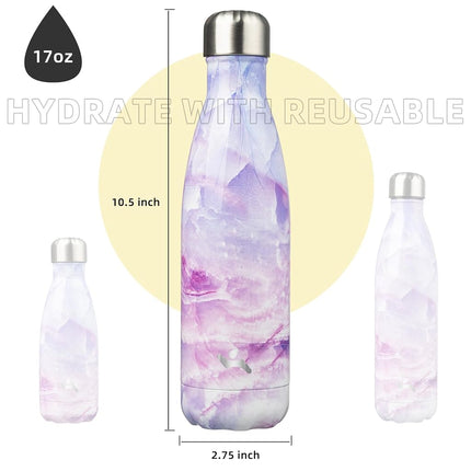 Konokyo Insulated Water Bottles,17 oz Double Wall Stainless Steel Vacumm Metal Flask for Sports Travel,Marble Dawn