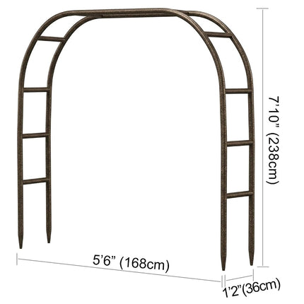 Arco de jardín metálico, 2,38 metros de alto x 1,67 metros de ancho, pérgola metálica resistente con puntas afiladas para enredaderas y plantas trepadoras, decoración para bodas y quinceañeras