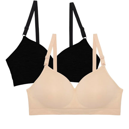 Fruit of the Loom Women's Seamless Wire Free Push-up Bra, Opaque, Black Hue/in The Buff 2-Pack, 38C (Pack of 2)