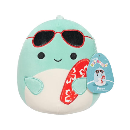 Squishmallows Original 7.5-Inch - Perry the Teal Dolphin with Sunglasses and Surfboard